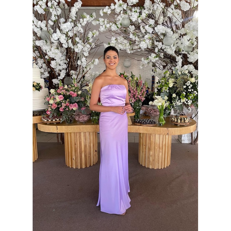 Strapless Lavender Satin Prom Dress Wedding Guest Dress J7789
