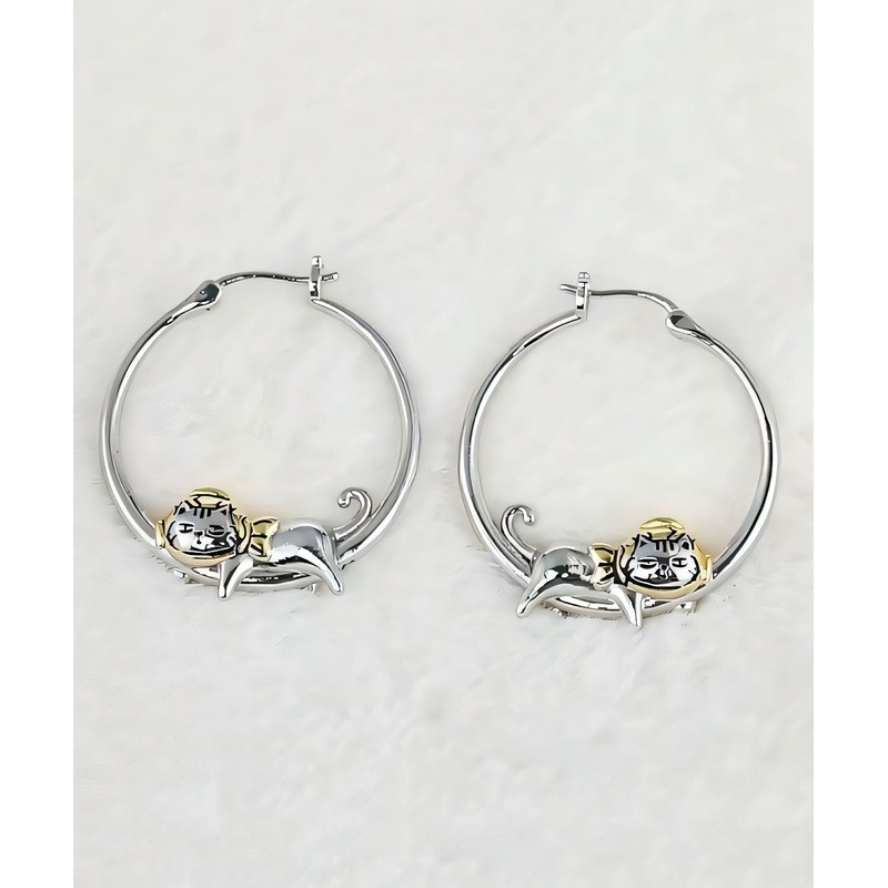 Unique Silk Copper Little Cats Hoop Earrings