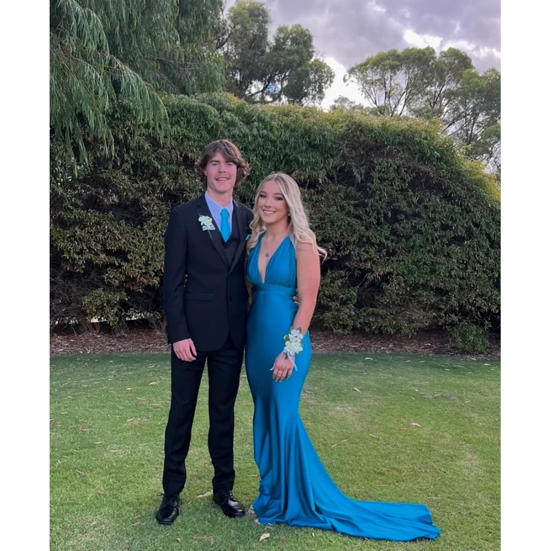 V Neck Blue Mermaid Long Prom Dress Formal Party Dresses J5583