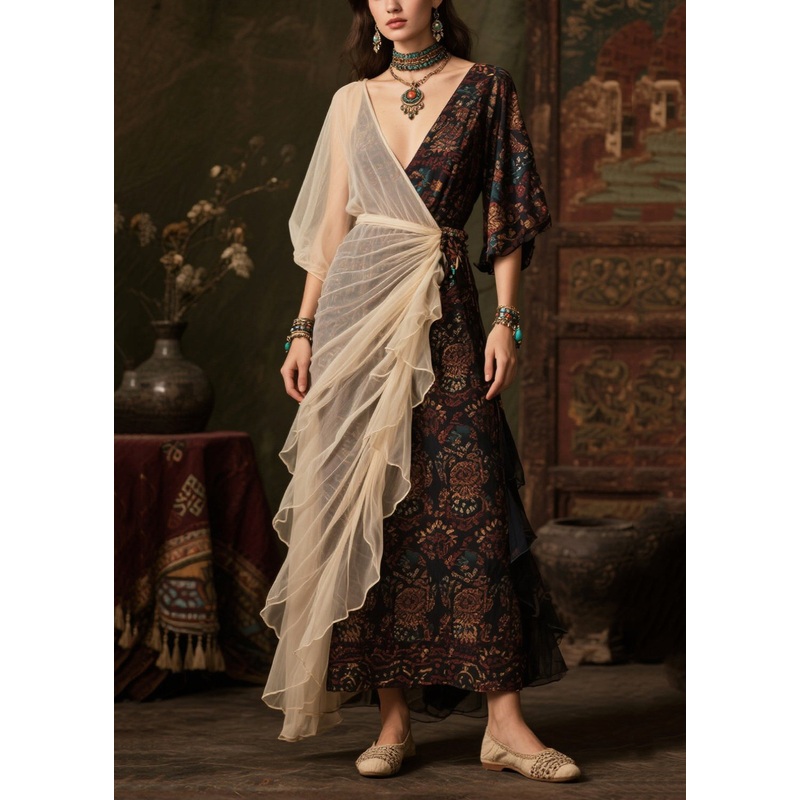 Art Black Asymmetrical Patchwork Tulle Chiffon Vacation Dresses Summer