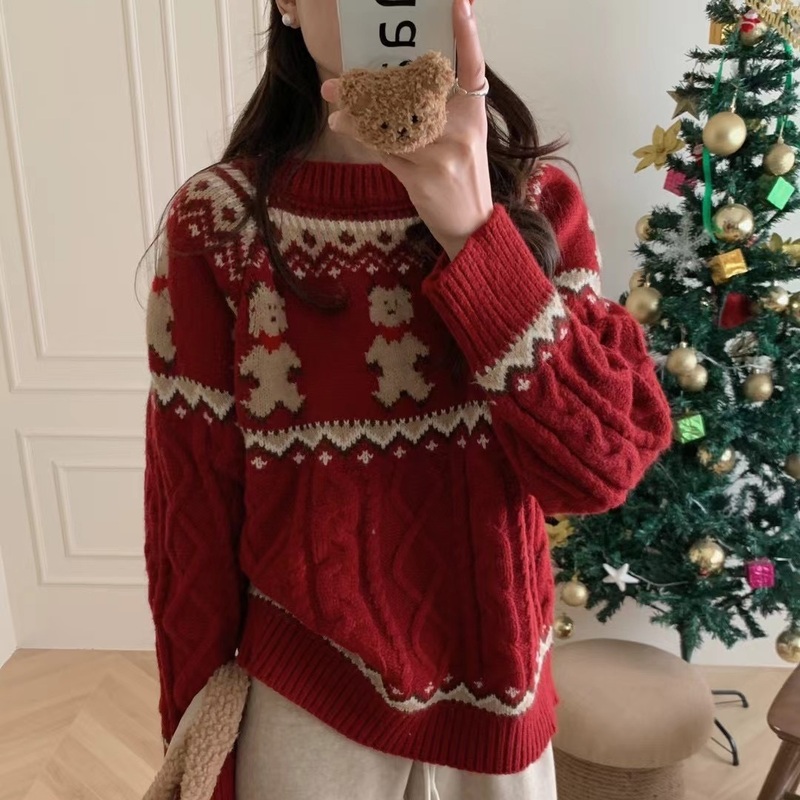 Autumn and Winter Retro Knitwear Women’s Loose Christmas Sweater  1826