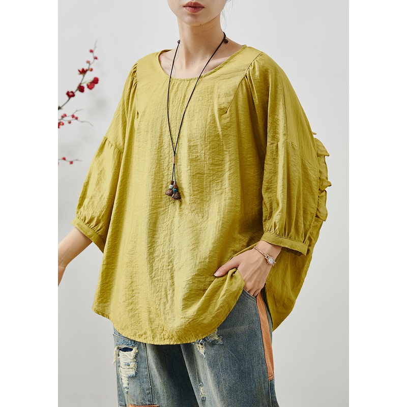 Beautiful Grass Green Ruffled Cotton Shirts Summer