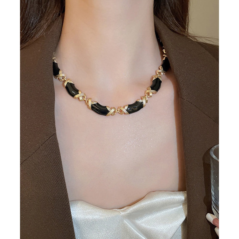 Bohemian Black Alloy Drip Glaze Gratuated Bead Necklace