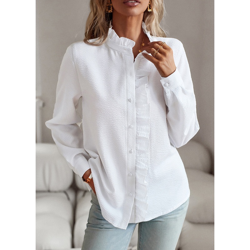 Bohemian White Button Solid Shirts Fall