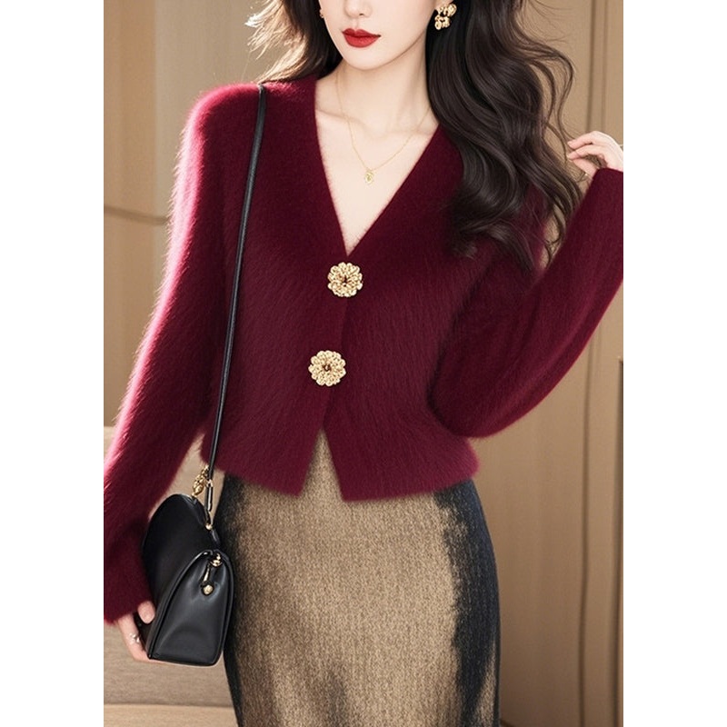 Boutique Mulberry V Neck Button Cotton Knit Cardigans Spring