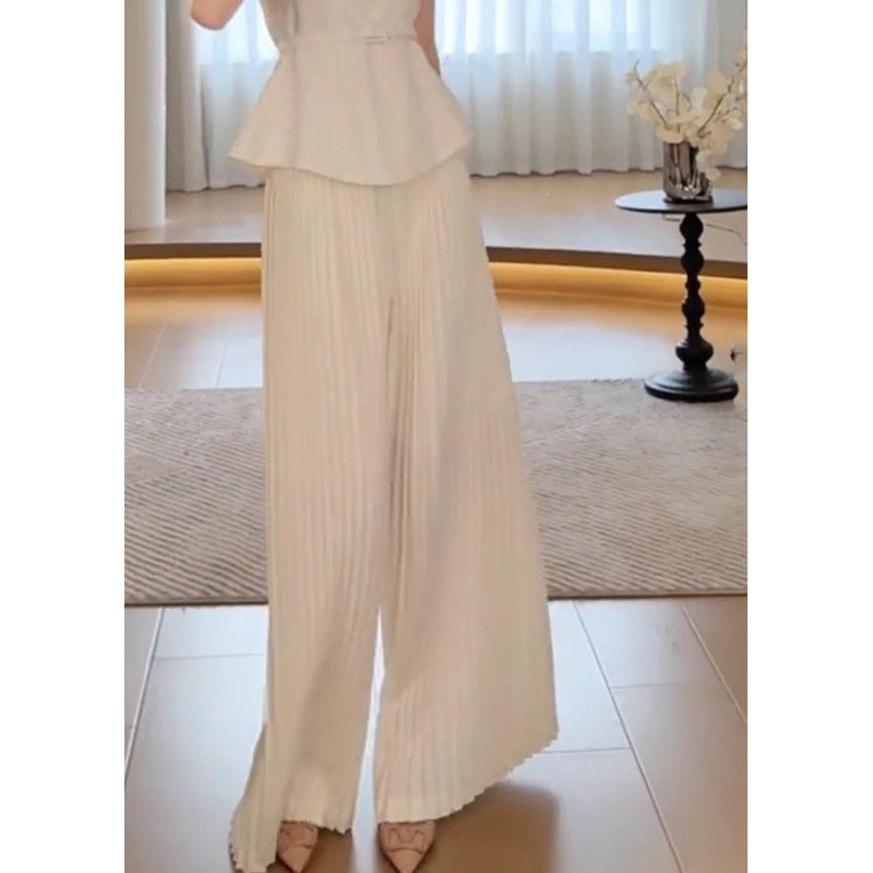 Classy White High Waist Wide Leg Pants Spring