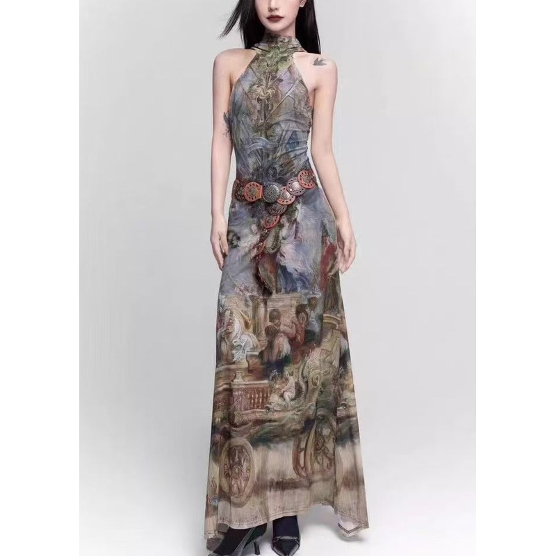 French Photo Color Cold Shoulder Original Design Tulle Long Dress Sleeveless