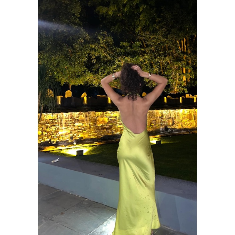 Halter Backless Long Prom Dress Satin Formal Party Dress J7876