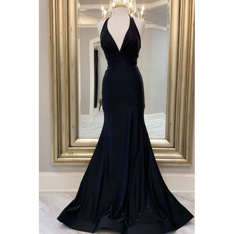 Halter Black Mermaid Long Formal Dress Evening Dress J4380
