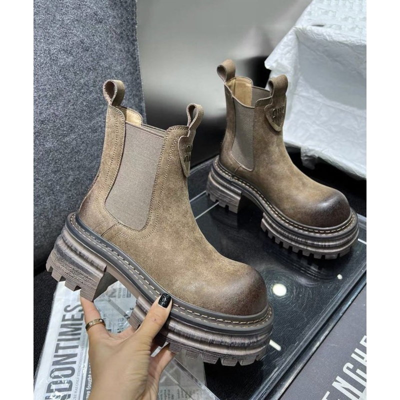 Khaki Stylish Splicing Platform Shelsea Boots