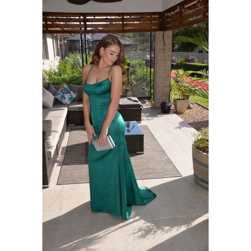 Mermaid Dark Green Backless Prom Dresses Evening Dress J3782