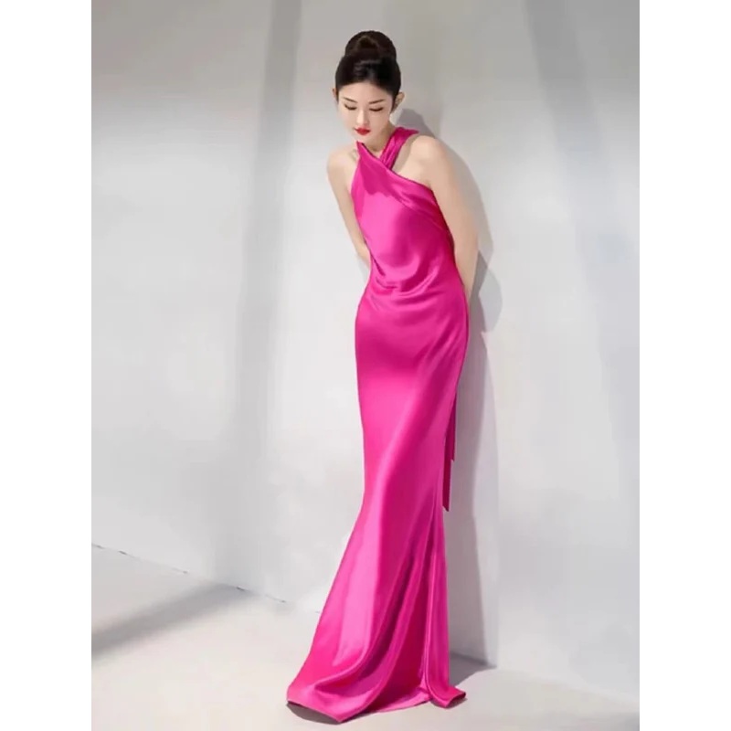Mermaid Hot Pink Long Prom Dress Wedding Guest Dresses J4362