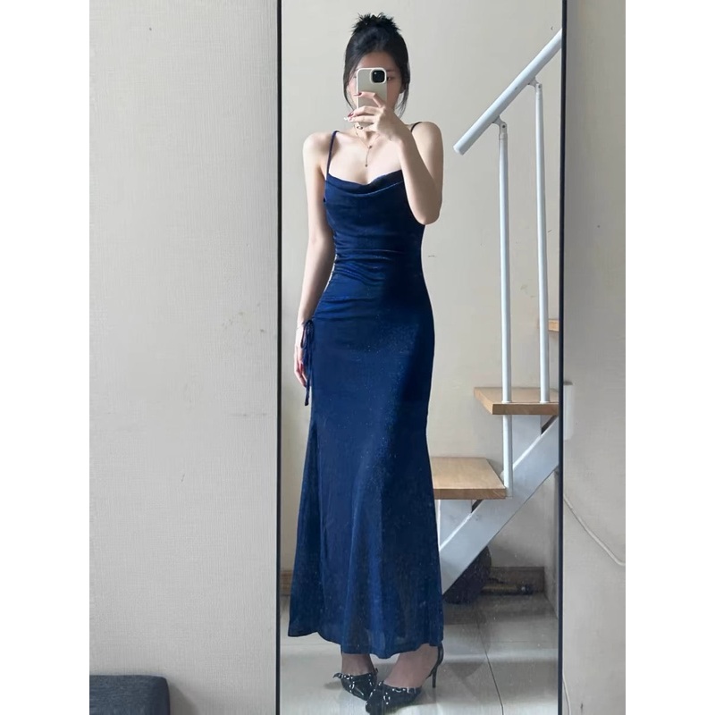 Navy Mermaid Long Prom Dress Shiny Evening Party Dress J3376
