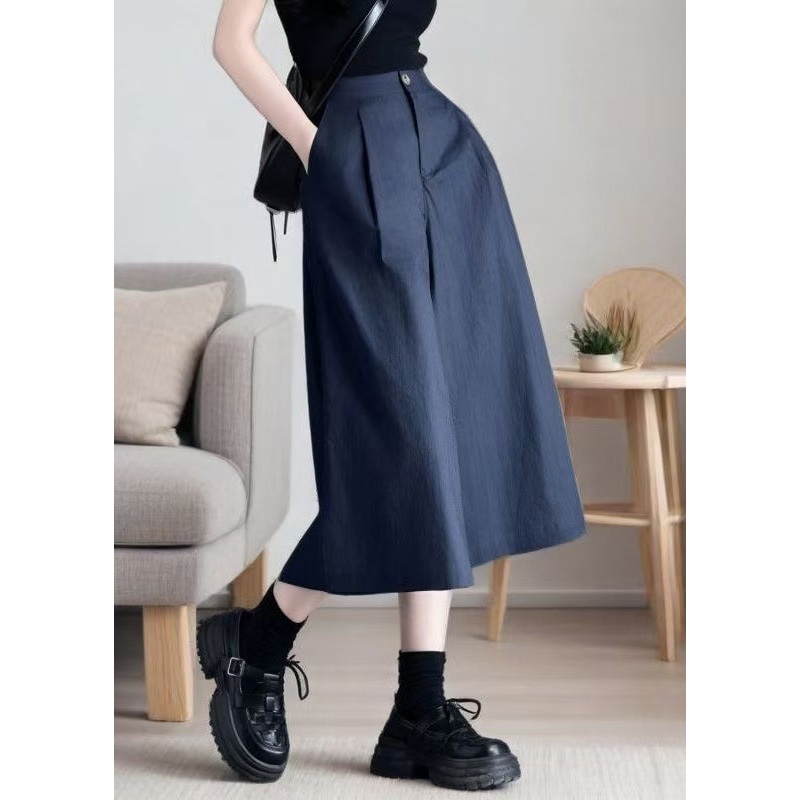 New Navy Pockets Elastic Waist Linen Crop Pants Summer