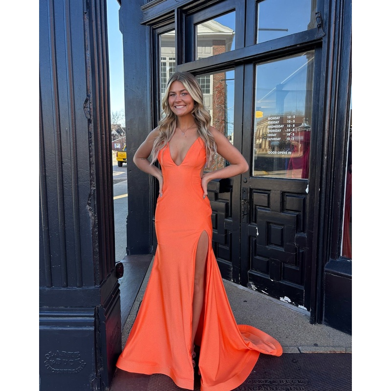 Orange Mermaid Prom Dress Backless Formal Party Dress With Slit J6203