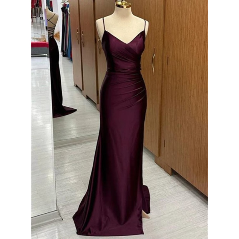 Purple Mermaid Satin Spaghetti Straps Prom Dress J4670