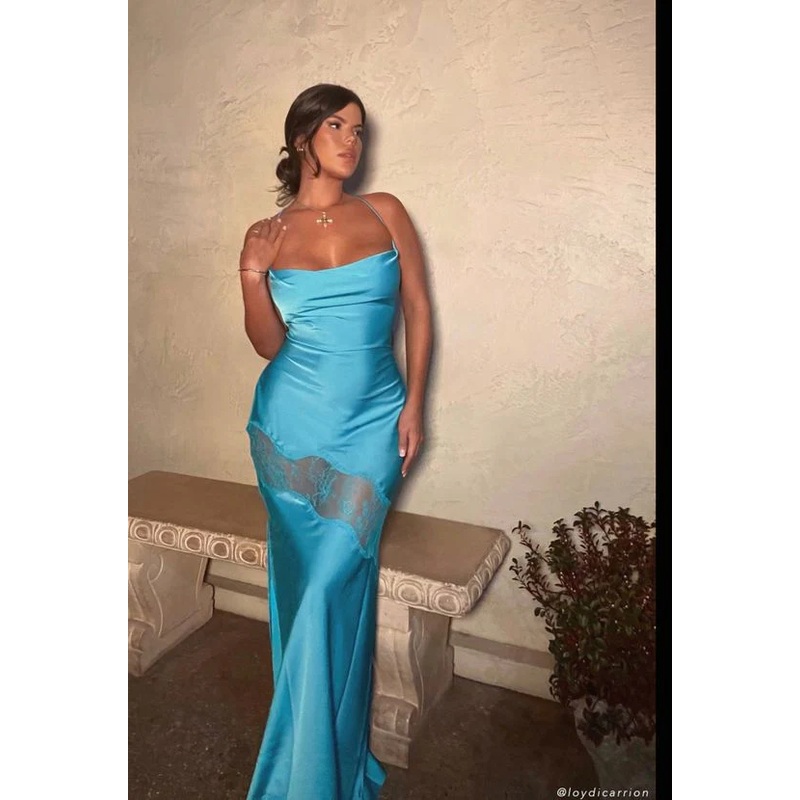 Sexy Sheath Long Blue Prom Dresses J3846