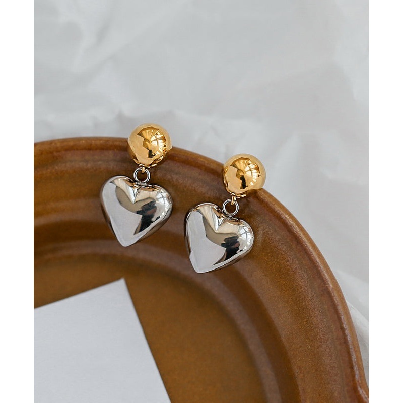 Simple Colorblock Copper Overgild Love Stud Earrings