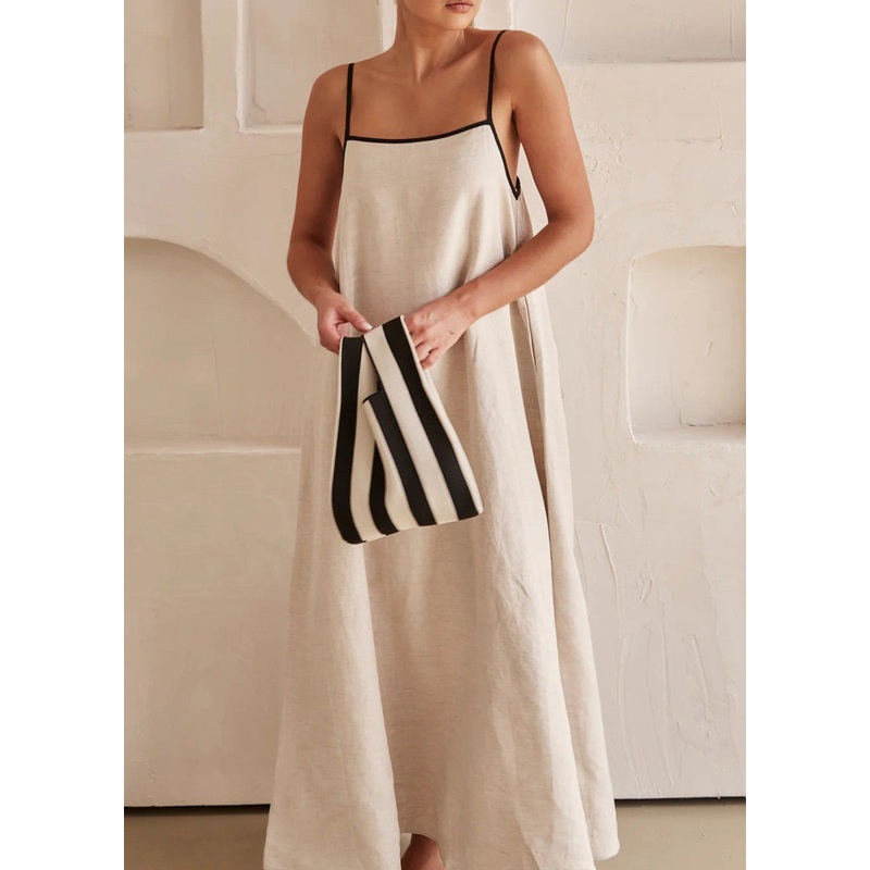 Simple White Patchwork Long Spaghetti Strap Dress Sleeveless