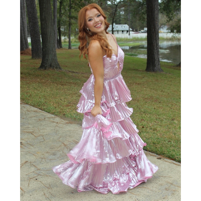 Spaghetti Straps A Line Pleated Prom Dress Tiered Evening Dress J6273