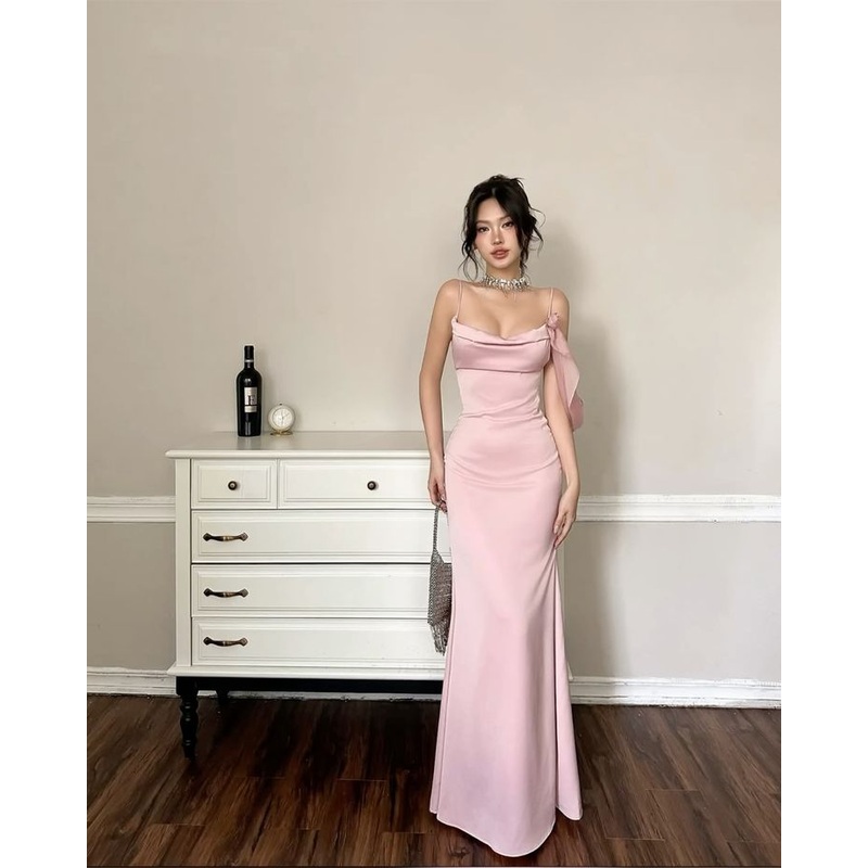 Spaghetti Straps Pink Mermaid Long Prom Dress Formal Party Dress J6122