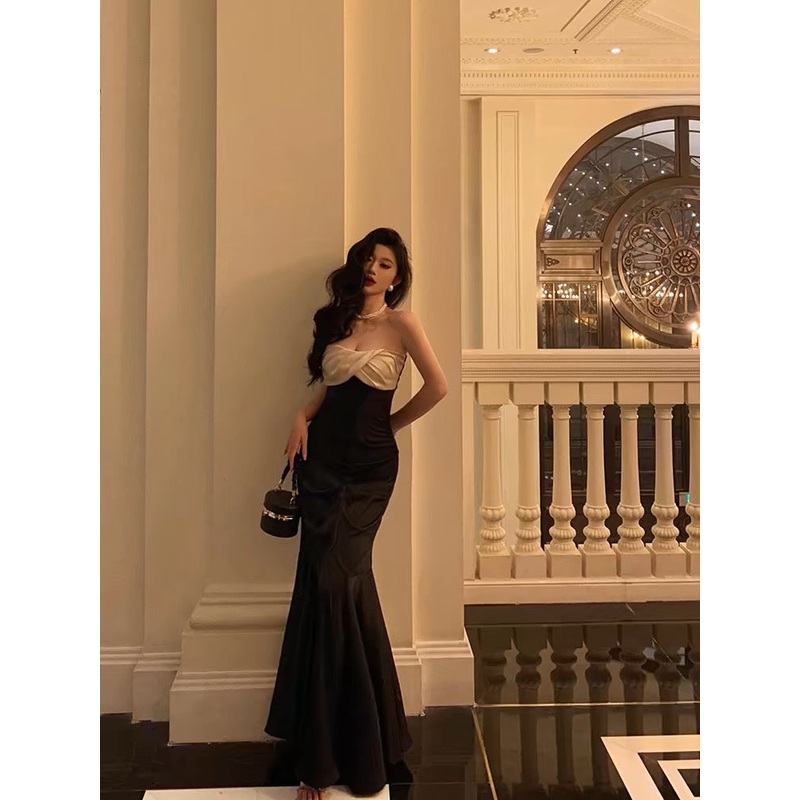 Strapless Black Mermaid Long Prom Dress Formal Party Dress  J3273