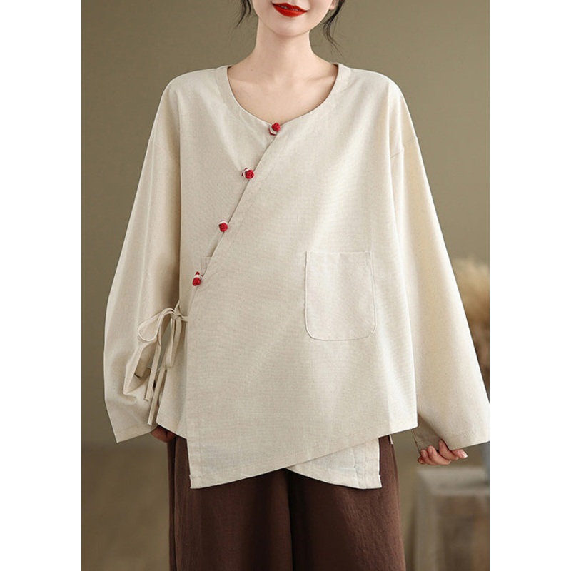 White Linen Shirt Top Oversized Lace Up Spring