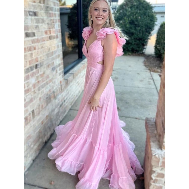 A Line Pink Long Prom Dresses Formal Graduation Dresses  J4271