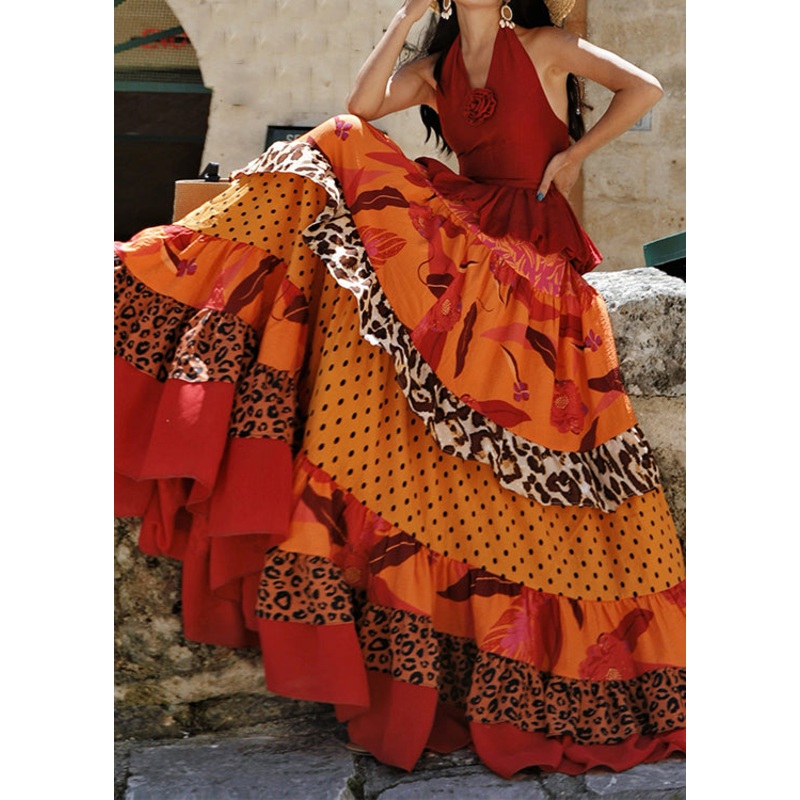 Beautiful Print Elastic Waist Patchwork Cotton Exra Large Hem Skirts Summer