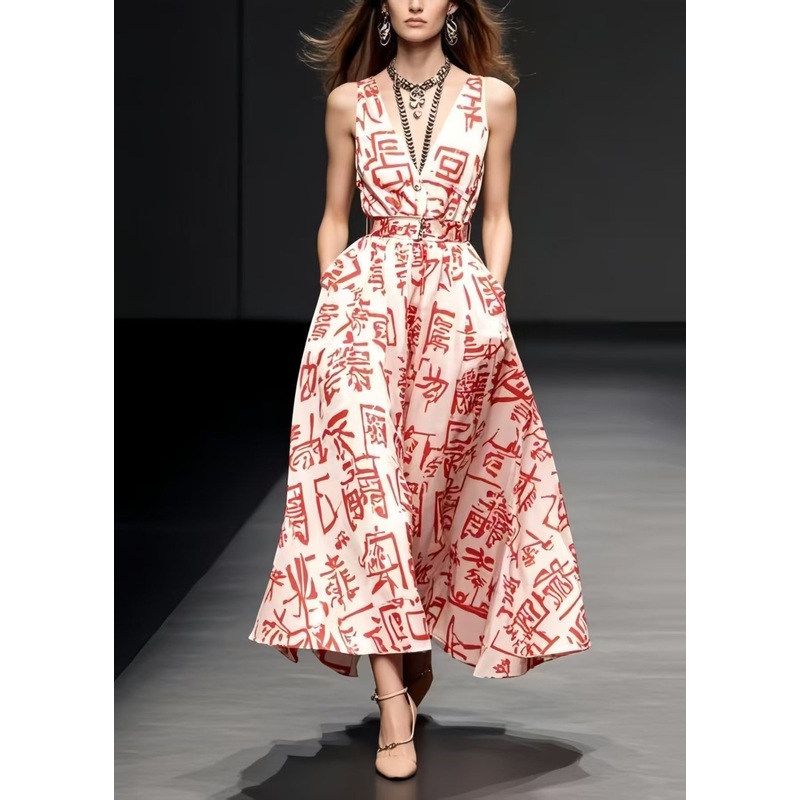 Beautiful Red Print Silk Sundress Exra Large Hem Summer