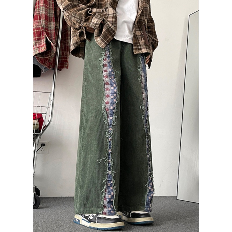 Chic Army Green Original Design Patchwork Corduroy Mens Pants Fall