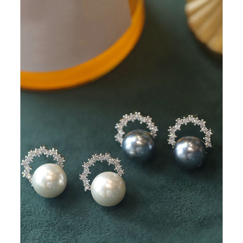 Fashion White Copper Pearl Zirco Hoop Earrings