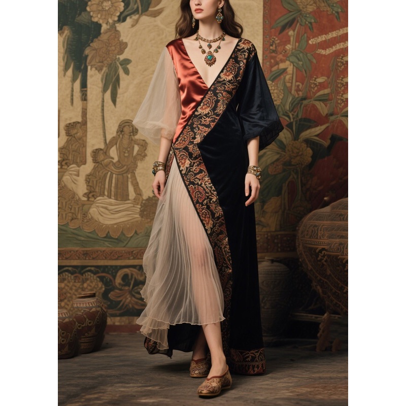 French Black Asymmetrical Patchwork Tulle Ankle Dress Summer