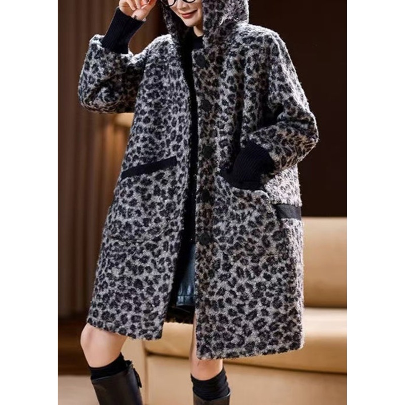 Loose Grey Hooded Pockets Womens Parka Spring