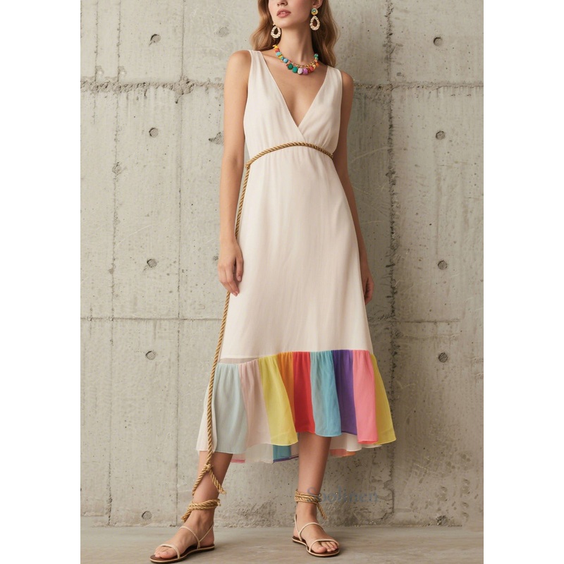 Modern White Tunic Patchwork Chiffon Beach Dresses Summer