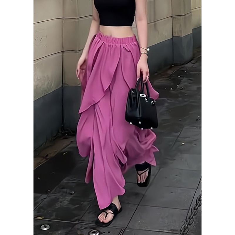 Organic Purple Ruffled Patchwork Elastic Waist Maxi Skirt Summer