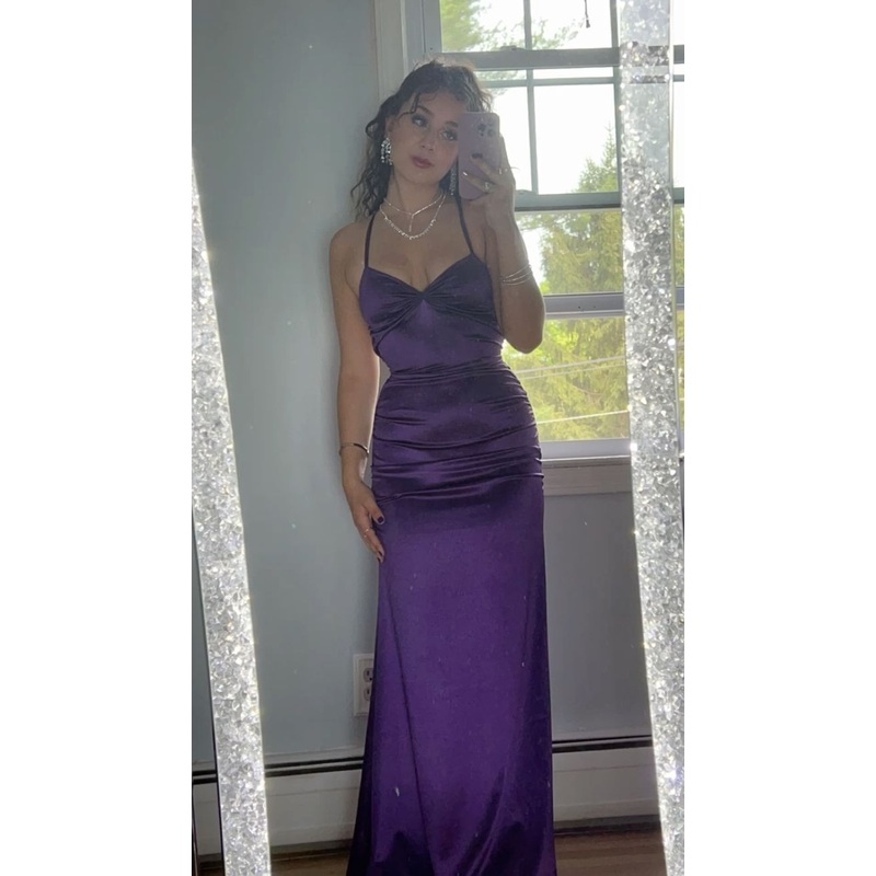 Purple Mermaid Satin Long Prom Dress Formal Evening Party Dress J5223