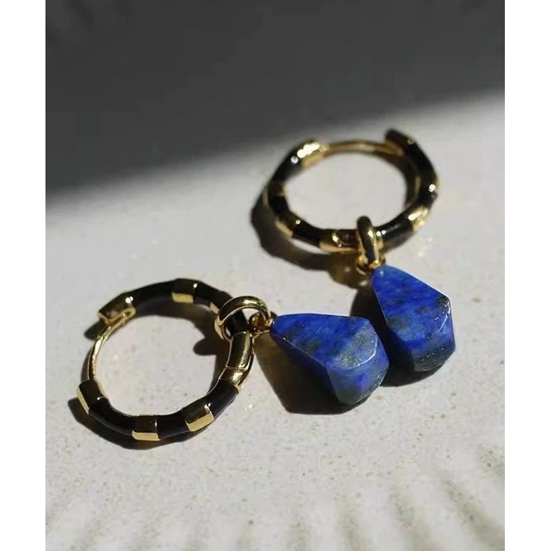 Retro Gold Copper Overgild Bamboo Joint Hoop Earrings