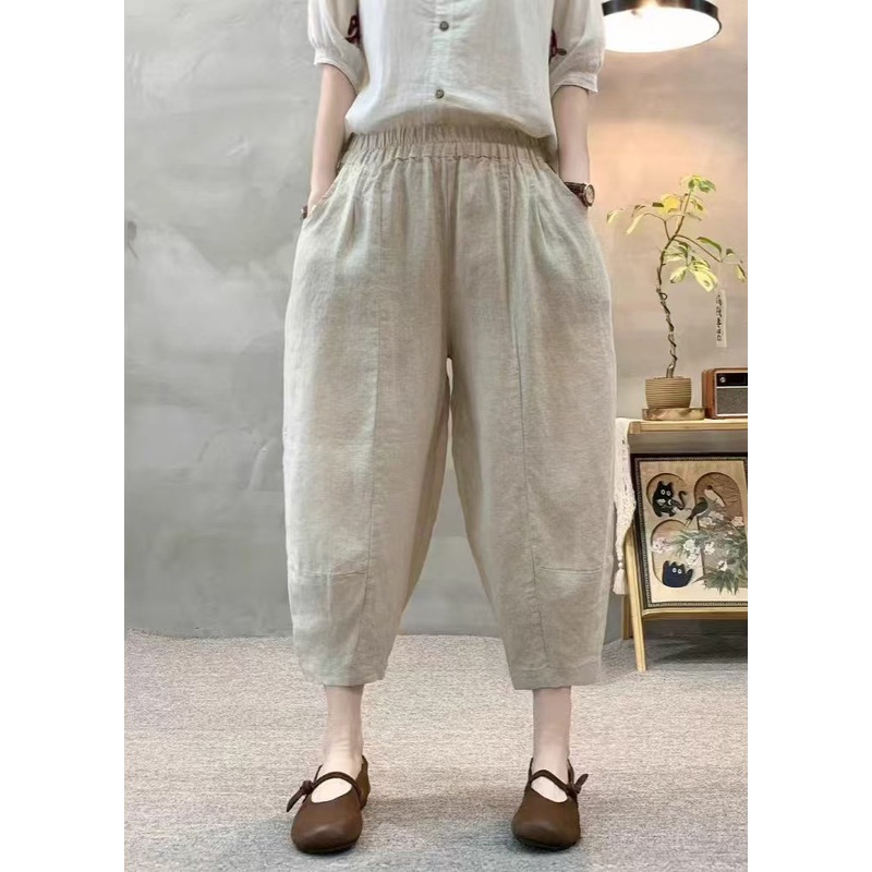 Unique Apricot Oversized Linen Crop Pants Summer