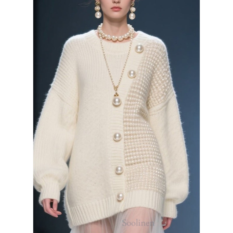 Women Beige O Neck Tulle Patchwork Knit Sweater Dress Fall