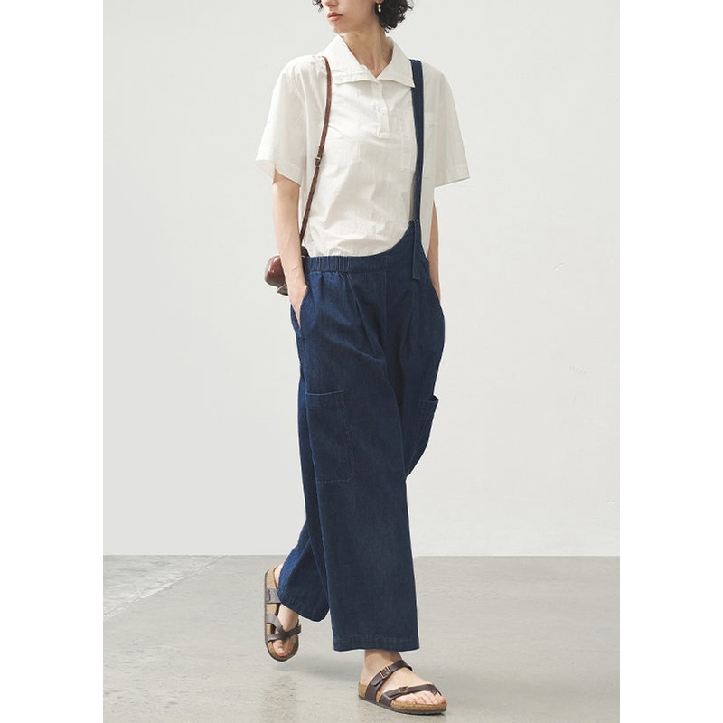 2025 Summer Blue Strap Jeans Asymmetric Design