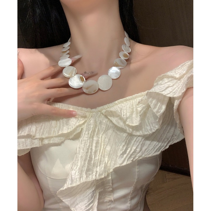 Beautiful White Alloy Pearl Shell Collar Necklace