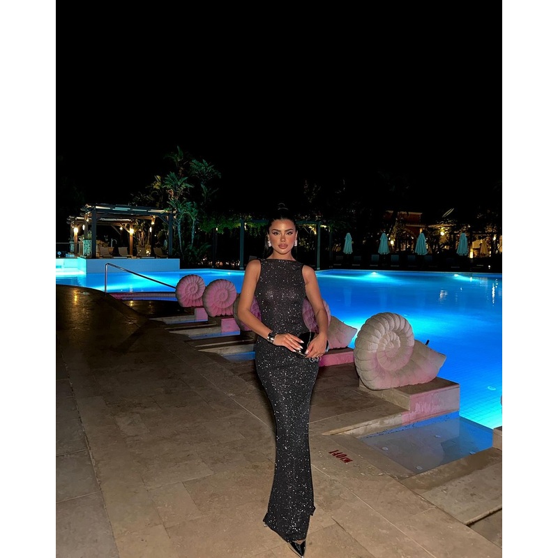 Black Sequin Long Prom Dress Sheath Formal Party Dress J3591