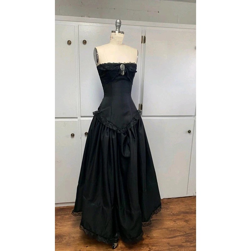 Black Strapless Vintage Formal Long Prom Dress Evening Dress J7585