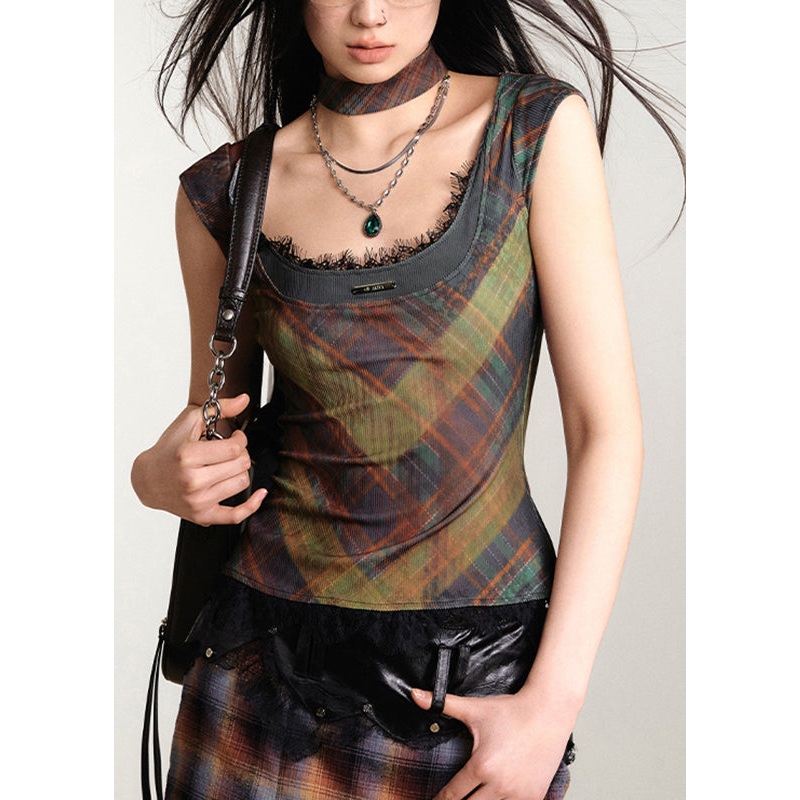 Bohemian Dark Grey O-Neck Print Lace Patchwork Vest Sleeveless