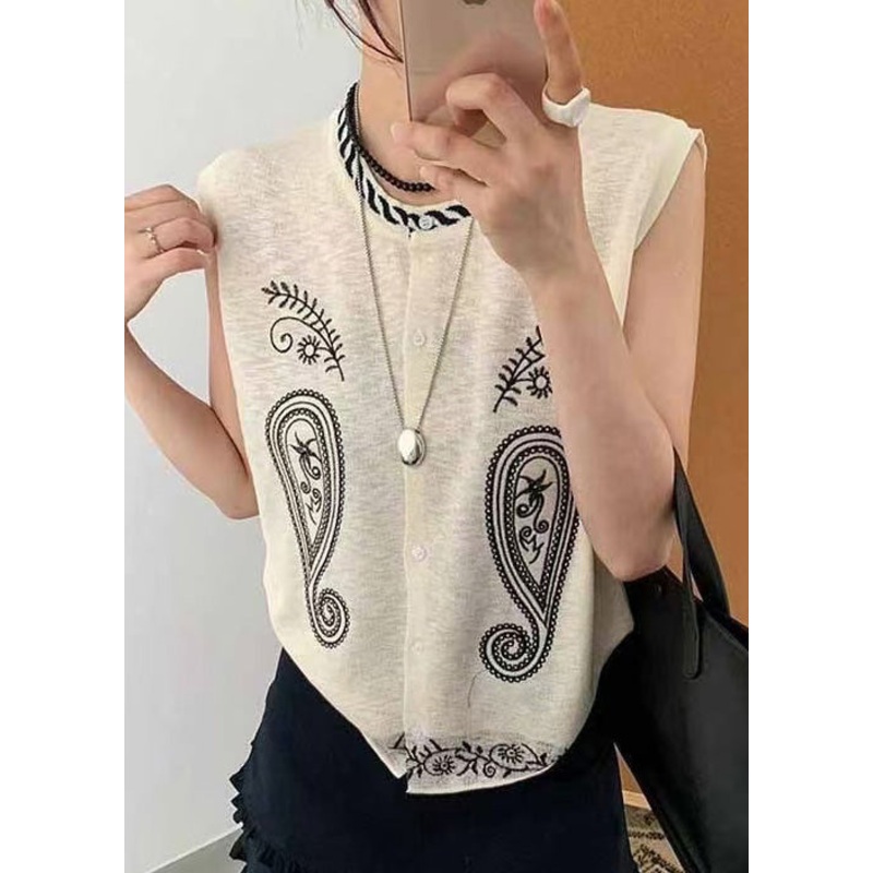 DIY White Embroideried Knit Tanks Sleeveless