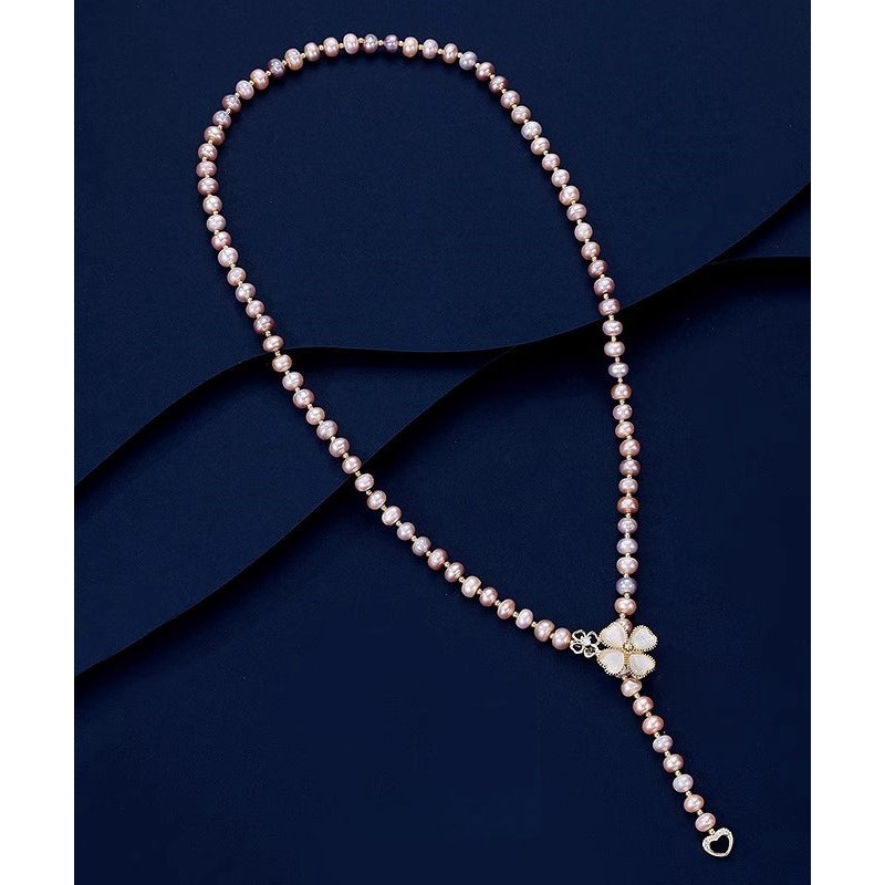 Elegant Champagne Alloy Pearl Zircon Floral Lariat Necklace