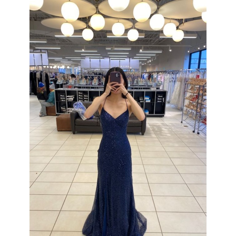 Elegant Mermaid Navy Blue Sequin Prom Dresses Formal Dress J5175