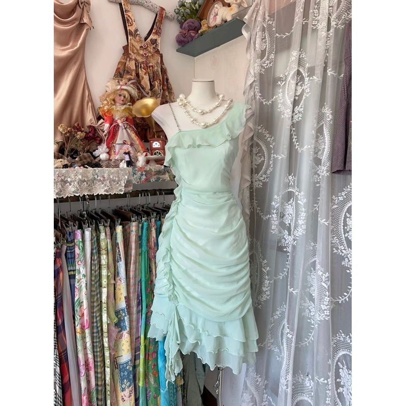 Mint Green A Line Short Prom Dress Vintage Ruffle Party Dress J5020