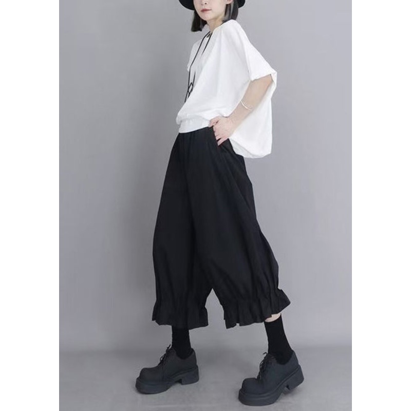 Modern Black Oversized Cotton Lantern Pants Summer